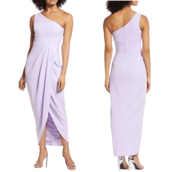 New Xscape One Shoulder Draped Midi Dress Lilac Purple Sz 2 - Picture 1 of 12